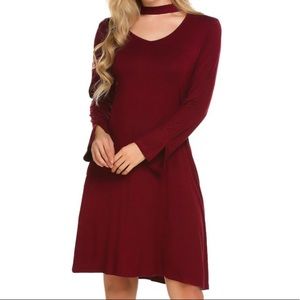 Burgundy choker swing dress